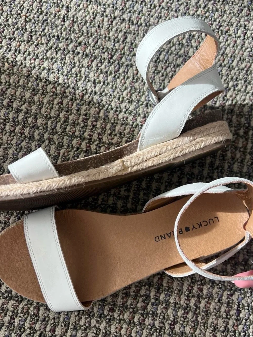 Lucky Brand White Ankle-Strap Espadrille Flat Sandals